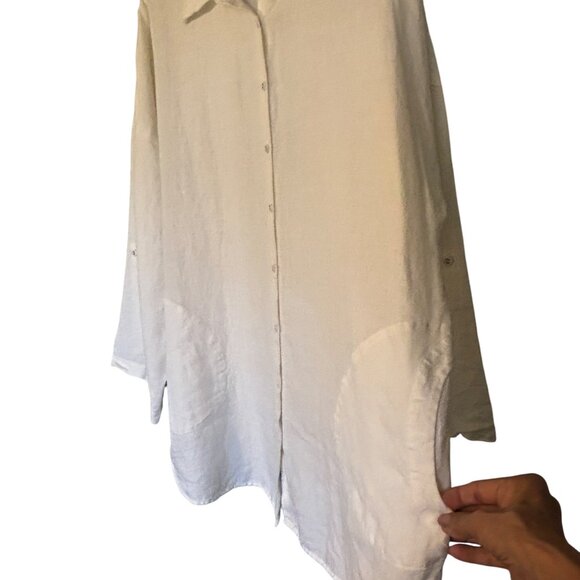 Chicos White 100% Linen Shirt Womens Size 3 Relaxed Fit Button-Up Sleeve - Picture 11 of 13